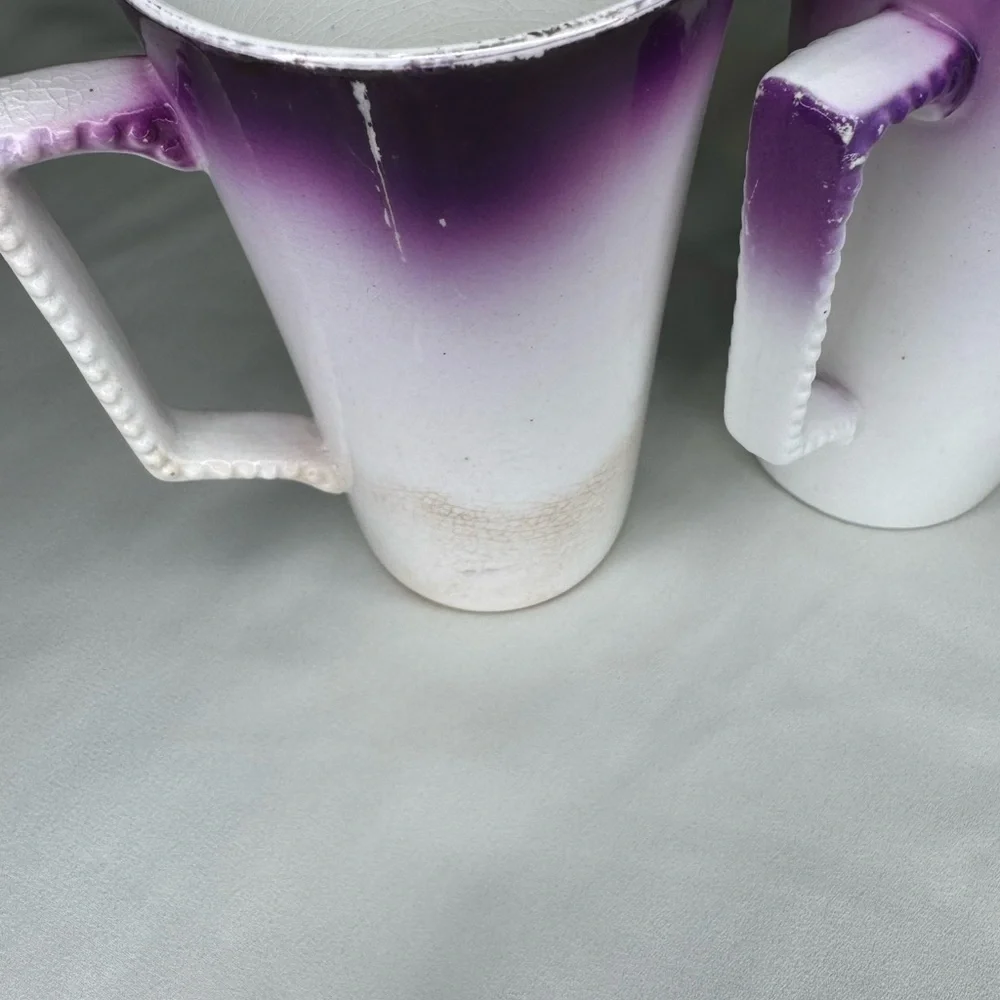 Elegant Vintage porcelain mugs hand painted Purple Grape Design.